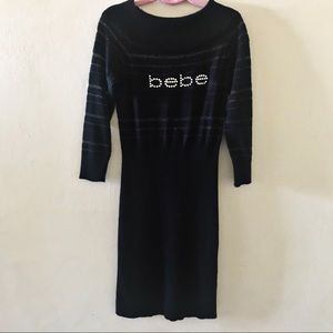 BEBE 3/4 sleeve Black Mini fitted s…